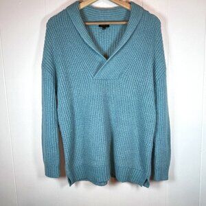 Talbots Sweater Size Small Cozy Blue Shawl Collar Long Sleeved